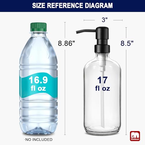GM GMISUN GMISUN Glass Soap Dispenser with Pump, 2 Pack Clear Bathroom Hand Soap Dispenser with Stainless Steel Pump, 17 Fl Oz Refillable Kitchen Hand and Dish Soap Dispensers Set, Modern Liquid Pump Bottles - Image 2