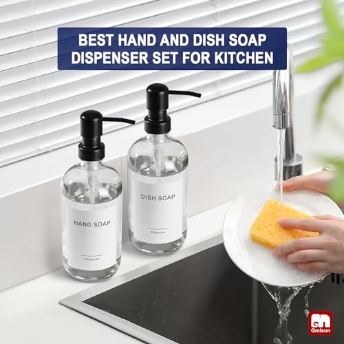 GM GMISUN GMISUN Glass Soap Dispenser with Pump, 2 Pack Clear Bathroom Hand Soap Dispenser with Stainless Steel Pump, 17 Fl Oz Refillable Kitchen Hand and Dish Soap Dispensers Set, Modern Liquid Pump Bottles - Image 5