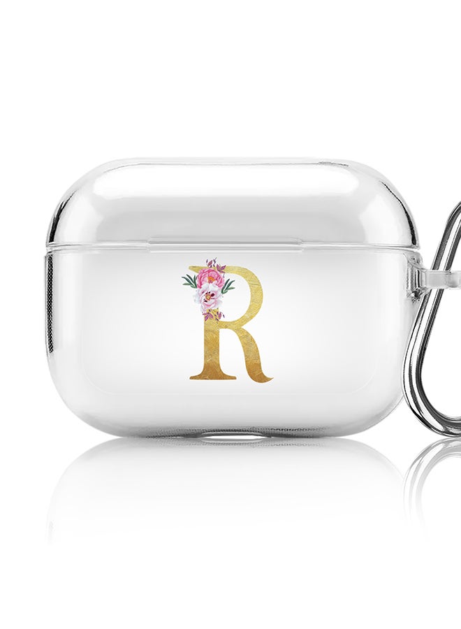 Stylizedd Classic Clear printed Case for Apple Airpods Pro Soft TPU Gel Thin Transparent Flexible Cover - Custom Monogram Initial Letter Floral Pattern Alphabet - R (Clear ) - Image 1