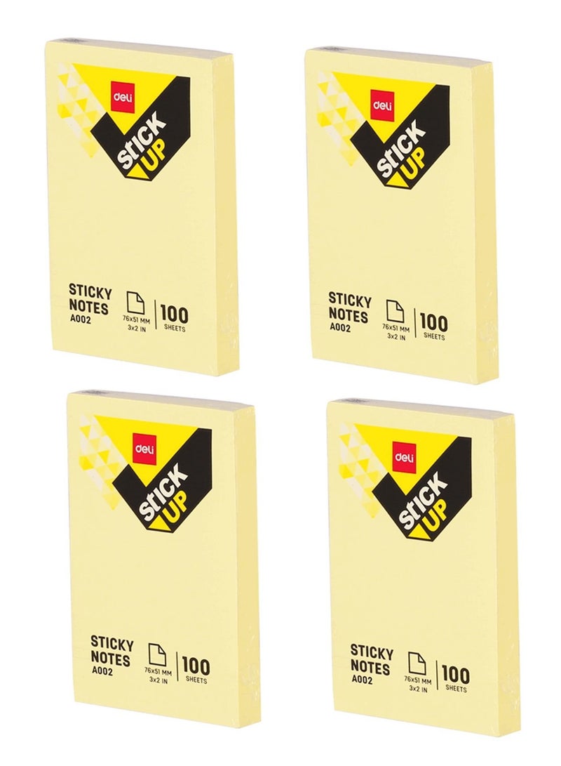 Deli 4-Pad Sticky Notes 2x3 Inch Size Yellow Colour - Image 1