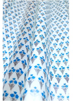 OJARIYA Blue Bellflower 100 Percent Premium Organic Cotton Hand Block Printed Curtains 274 X 152 Cm  - Image 2