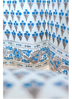 OJARIYA Blue Bellflower 100 Percent Premium Organic Cotton Hand Block Printed Curtains 274 X 152 Cm  - Image 4