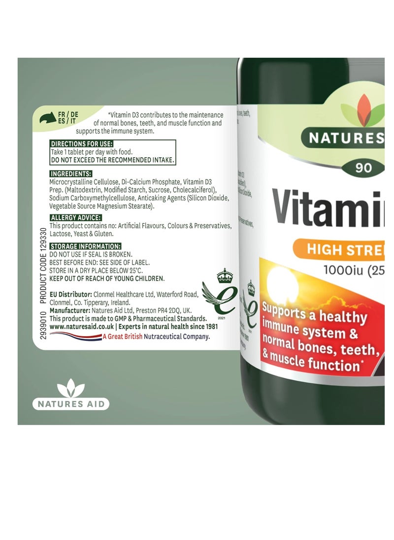 Natures Aid - Vitamin D3 1000iu (25ug), 90 Tablets - Image 1