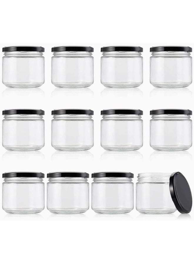 Clear Glass Jar With Black Metal Lid 420Ml 9X9X 9.5 Cm Set Of 8  Pieces  - Image 1