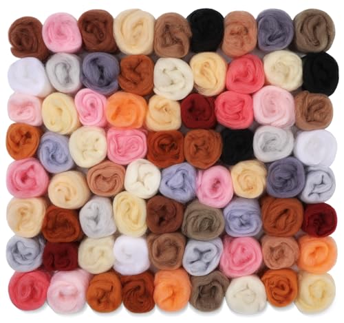 Mayboos 72 Pcs 7.6 oz Needle Felting Wool, 24 Colors Wool Roving Yarn, Fiber Wool Roving for DIY Hand Spinning Needle Felting Wool Craft 3g/Pack - Image 1