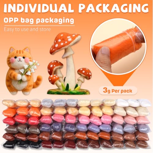 Mayboos 72 Pcs 7.6 oz Needle Felting Wool, 24 Colors Wool Roving Yarn, Fiber Wool Roving for DIY Hand Spinning Needle Felting Wool Craft 3g/Pack - Image 2