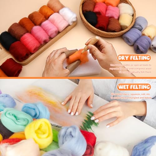 Mayboos 72 Pcs 7.6 oz Needle Felting Wool, 24 Colors Wool Roving Yarn, Fiber Wool Roving for DIY Hand Spinning Needle Felting Wool Craft 3g/Pack - Image 4