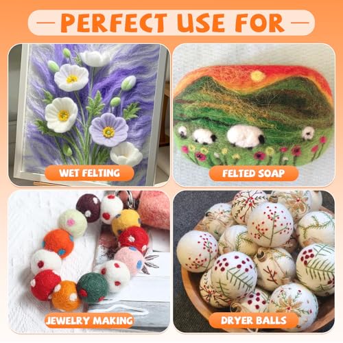Mayboos 72 Pcs 7.6 oz Needle Felting Wool, 24 Colors Wool Roving Yarn, Fiber Wool Roving for DIY Hand Spinning Needle Felting Wool Craft 3g/Pack - Image 5