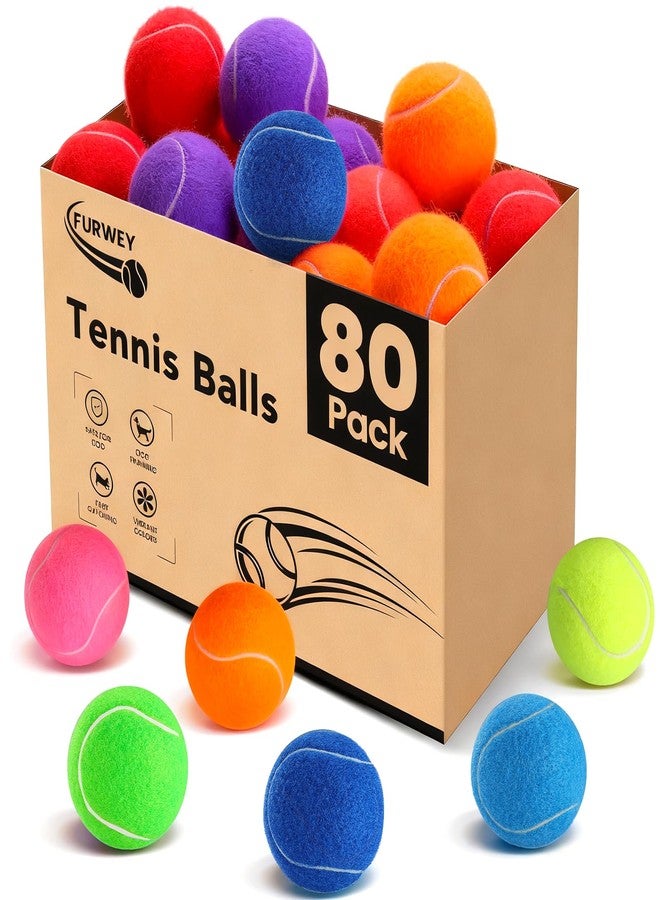 FURWEY Tennis Balls for Dogs 80 Pack,2.5 inches,Durable and Non-Toxic Dog Toys Balls with Mesh Bag,Colorful Fetch Toys Balls for pet Dog (Non Squeaky) - Image 1