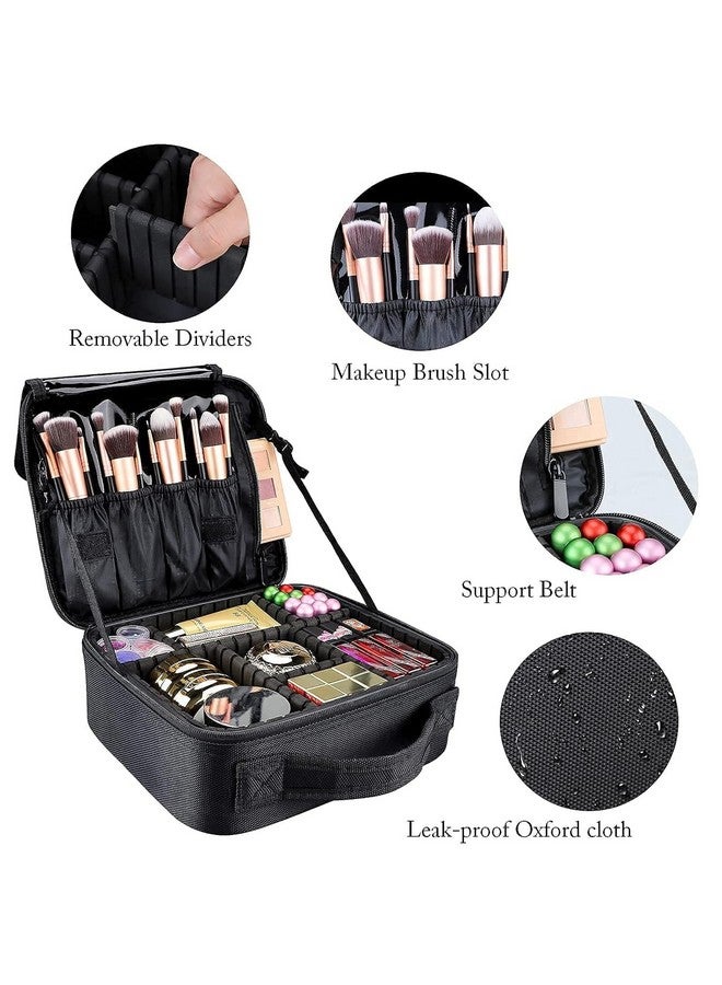 OffyBird Makeup Travel Case with Adjustable Dividers, Portable Waterproof Cosmetic Organizer for Women, Vanity Bag for Makeup Brushes, Toiletries, Jewelry, Travel Accessories Storage (Black) - Image 2