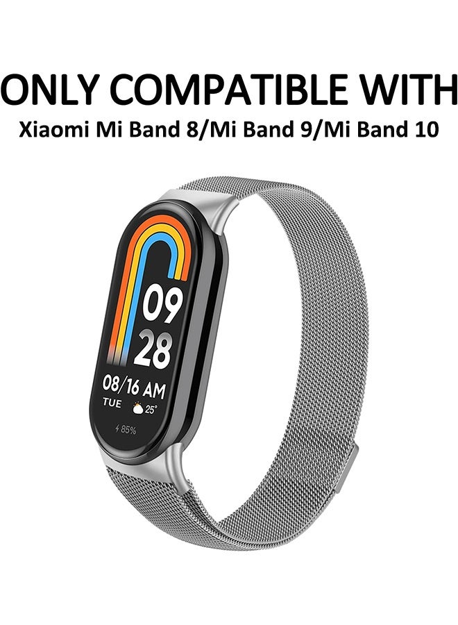 Milanese Loop Strap for Xiaomi Mi Band 10/9/8 Bracelet Stainless Steel Strap for Xiaomi Band 10/9/8 Accessories for miband 10/9/8 Metal Strap Watchbands(Silver) - Image 5
