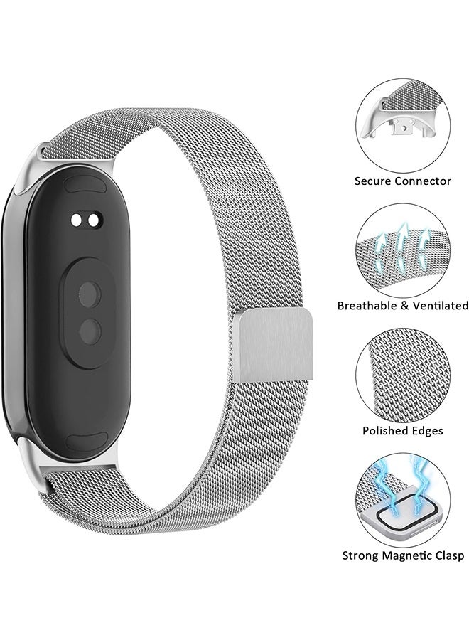 Milanese Loop Strap for Xiaomi Mi Band 10/9/8 Bracelet Stainless Steel Strap for Xiaomi Band 10/9/8 Accessories for miband 10/9/8 Metal Strap Watchbands(Silver) - Image 2