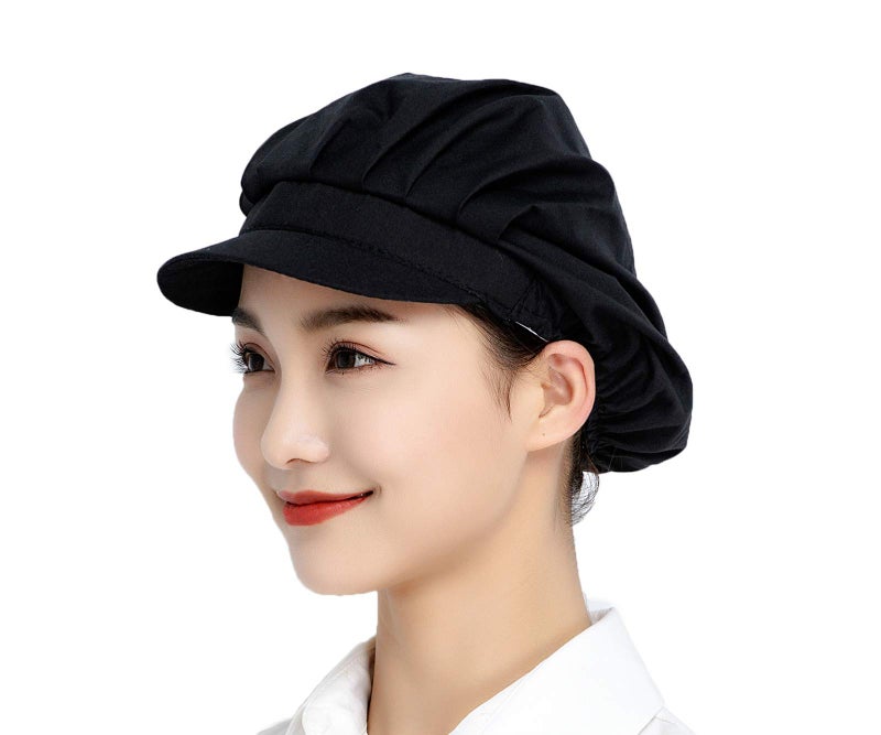 Jaspfct 4pcs Chef Hats Hairnets Kitchen Cooking Dishwashing Work Caps in Black HT005B4 - Image 1