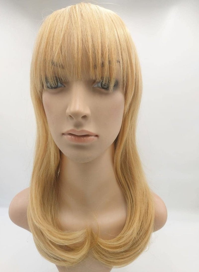 إستيل شعر مستعار طويل مموج مع الانفجارات شعر مستعار صناعي عالي المقاومة للحرارة شعر مستعار مجعد مموج للنساء والفتيات أزياء الجمال الطبيعي المظهر المجعد الشعر استخدام يومي للحفلات متوسطة البني الفاتح - Image 1