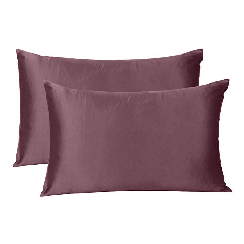 Oussum Satin Silk Pillowcase Pillow Case Covers with Envelop Closure for Hair and Skin Home Bed Decor Set of 2 Pillowcase Free Single Pc Scrunchie (King Size (20"x40"), Grape Wine) - Image 2