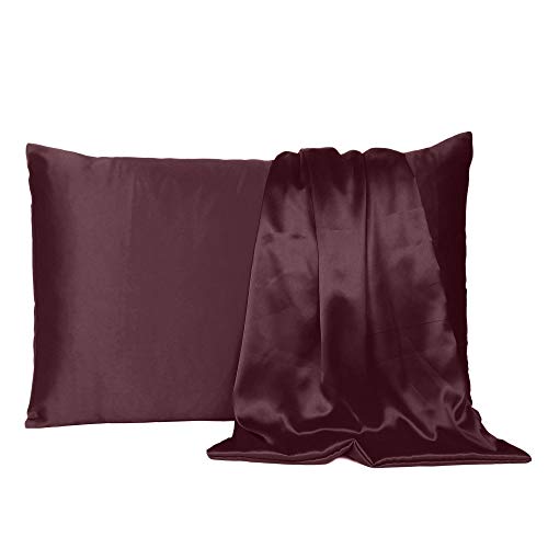 Oussum Satin Silk Pillowcase Pillow Case Covers with Envelop Closure for Hair and Skin Home Bed Decor Set of 2 Pillowcase Free Single Pc Scrunchie (King Size (20"x40"), Grape Wine) - Image 3