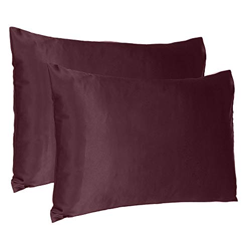 Oussum Satin Silk Pillowcase Pillow Case Covers with Envelop Closure for Hair and Skin Home Bed Decor Set of 2 Pillowcase Free Single Pc Scrunchie (King Size (20"x40"), Grape Wine) - Image 1