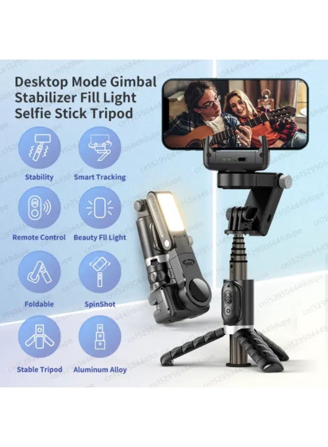 Q18 360-Degree Rotating Desktop Tripod & Gimbal Stabilizer With Front & Rear Fill Light & Remote Control - Foldable, Stable With Smart Tracking - Image 5