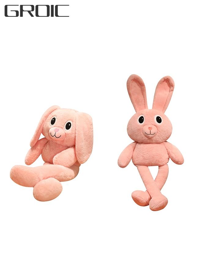 GROIC 80CM Plush Bunny Pink Rabbits Toys Retractable Long Ears Legs Decompression Toy Throw Pillow for Home Bed Couch Sofa Car Chair  - Image 1