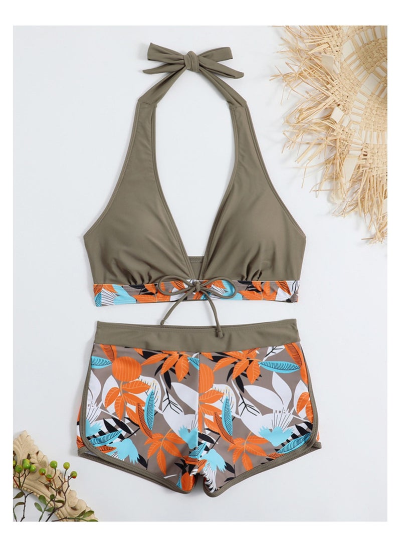 Women Swimwear Leaf Print Swimsuit Ladies Beachwear 