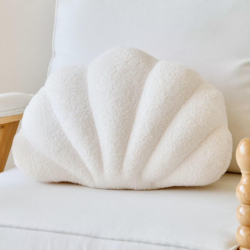 Lfsaaj Ivory Seashell Throw Pillows, Shell Shaped Throw Pillows, 13 Inch Soft Home Decorative Pillow Plush Cushion for Bed Couch Living Sofa Room Decor Accent Throw Pillow - Image 1