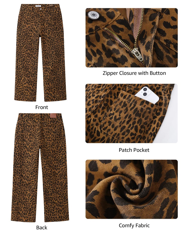 luvamia Flare Jeans for Women High Waisted Leopard Cheetah Print Stretch Cropped Denim Pants Patch Pocket High Rise Wide Leg Jeans for Women Brown Cheetah Medium US Size 8-10 - Image 4