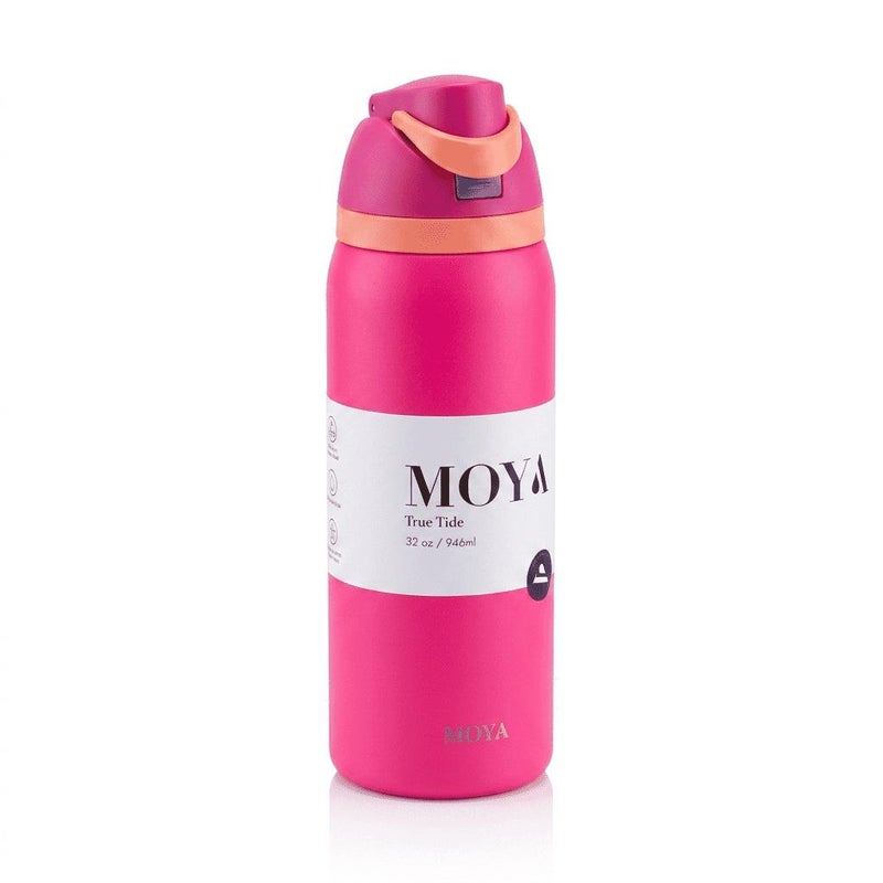 Moya "True Tide"  32oz Insulated Sustainable Water Bottle Hot Pink - Image 3