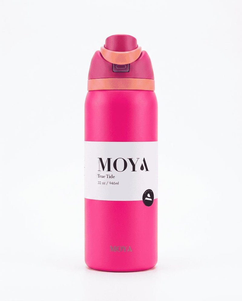 Moya "True Tide"  32oz Insulated Sustainable Water Bottle Hot Pink - Image 1