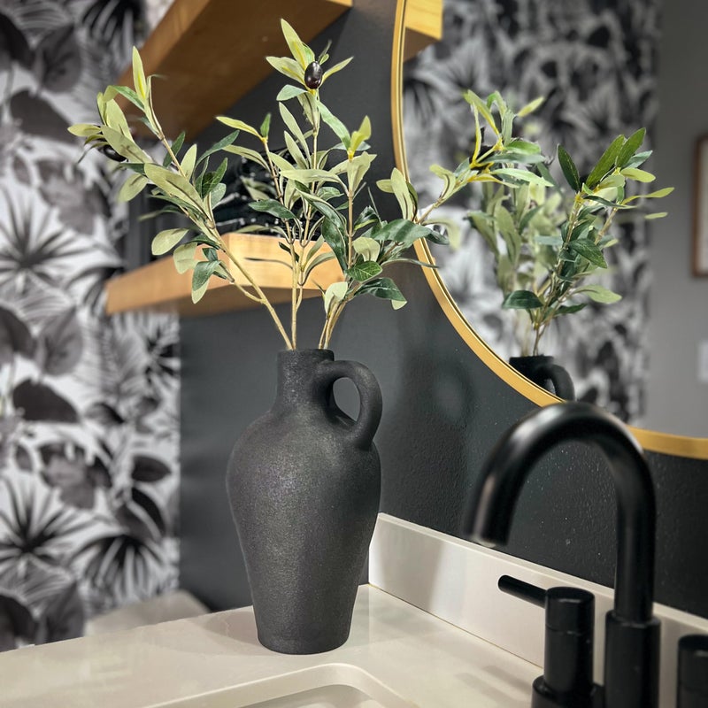 Laurel And Vine Deco Luxurious Gift Set Textured Ceramic Vase 10 Inch with Olive Branches 22 Inch Tall Black Medium Vase Artificial Topiaries Fake Plants  Minimalist Shelf Decor  Neutral Home Office Desk Room Decor - Image 4
