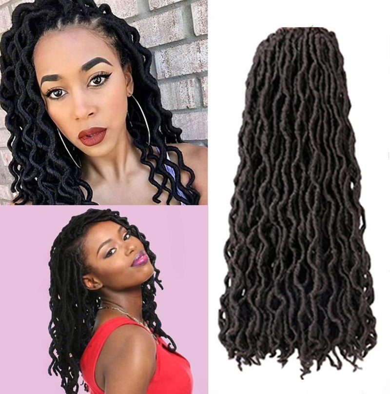 WIGENIUS Faux Locs Wavy Crochet Hair 6 Packs 18 Inches Medium Brown Curly Soft Gypsy Dreadlocks Passion Twists Hair Synthetic Goddess Nu Locs Crochet Braids Hair Extensions4