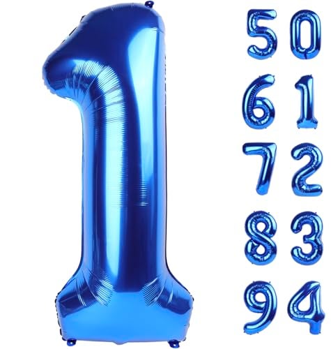 IWERP 40 Inch Navy Blue 1 Balloon for First Birthday Blue One 1st Number Balloon Birthday Decorations for Boy Man Toddler Baby 10th 21st Giant Number 1 Balloon - Image 1