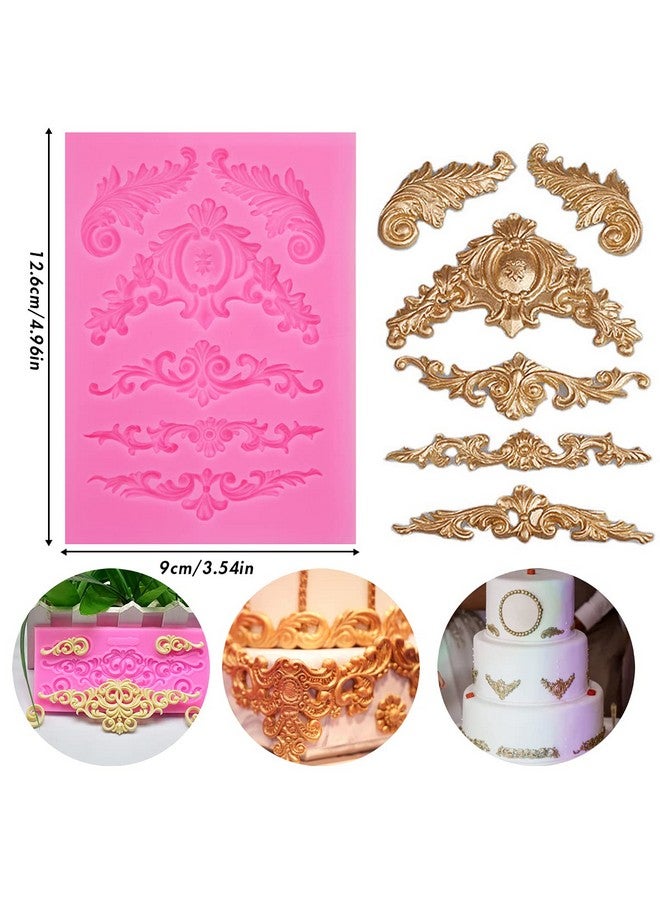 Rainmae Rainmae 5 Pcs Baroque Style Curlicues Scroll Lace Fondant Silicone Mold, Relief Flower Lace Mould Filigree Mold 3D Sculpted Decoration, Cupcake Topper, Jewelry, Polymer Clay, Crafting Projects  - Image 2