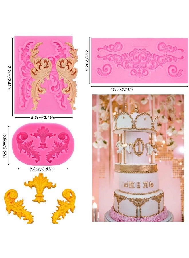 Rainmae Rainmae 5 Pcs Baroque Style Curlicues Scroll Lace Fondant Silicone Mold, Relief Flower Lace Mould Filigree Mold 3D Sculpted Decoration, Cupcake Topper, Jewelry, Polymer Clay, Crafting Projects  - Image 3
