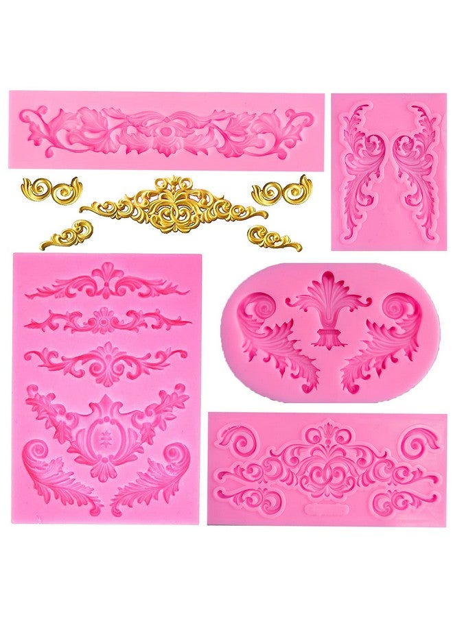 Rainmae Rainmae 5 Pcs Baroque Style Curlicues Scroll Lace Fondant Silicone Mold, Relief Flower Lace Mould Filigree Mold 3D Sculpted Decoration, Cupcake Topper, Jewelry, Polymer Clay, Crafting Projects  - Image 1