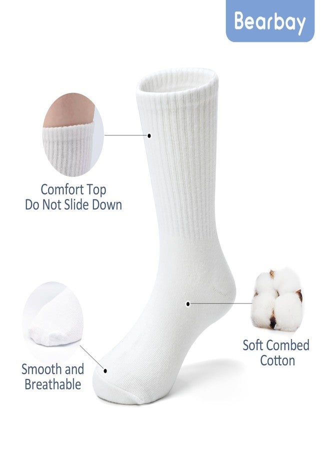 Bearbay Kids Cotton Crew Socks for Uniform School Daily Dress Unisex Youth Boys Girls 4 Pairs White - Image 4