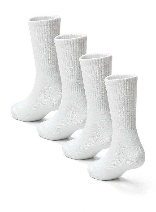 Bearbay Kids Cotton Crew Socks for Uniform School Daily Dress Unisex Youth Boys Girls 4 Pairs White - Image 3