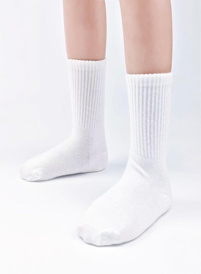 Bearbay Kids Cotton Crew Socks for Uniform School Daily Dress Unisex Youth Boys Girls 4 Pairs White - Image 2