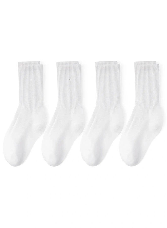 Bearbay Kids Cotton Crew Socks for Uniform School Daily Dress Unisex Youth Boys Girls 4 Pairs White - Image 1