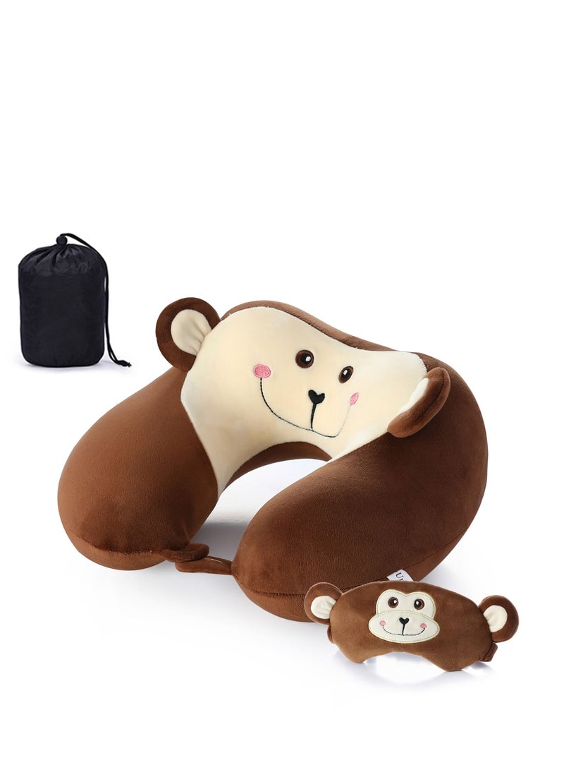 Y&D Travel Pillow for Kids and Adults  Animal Memory Foam Neck with Soft Fleece Cover Eye Mask Set Airplane Kit Drawstring Organizer Bag Machine Washable  - Image 2