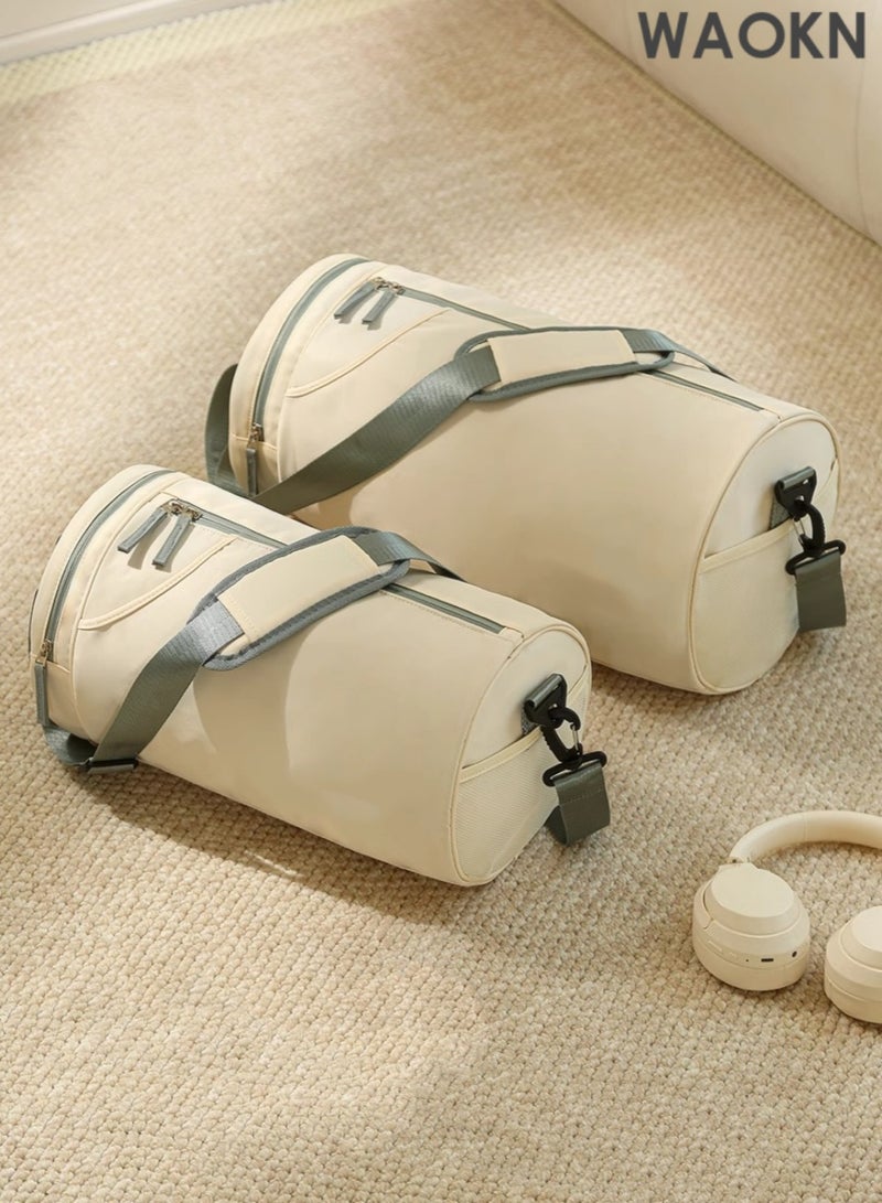 WAOKN Gym Bag for Women & Men with Separate Wet & Shoe Compartment - Small Duffle Bag for Travel, Sports, Gym & Workout - Multi-Purpose Tote Overnight Weekender Carry On Bag - Lightweight Water-Resistant Fitness Travel Bag (White) - Image 1