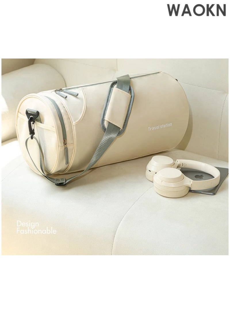 WAOKN Gym Bag for Women & Men with Separate Wet & Shoe Compartment - Small Duffle Bag for Travel, Sports, Gym & Workout - Multi-Purpose Tote Overnight Weekender Carry On Bag - Lightweight Water-Resistant Fitness Travel Bag (White) - Image 3