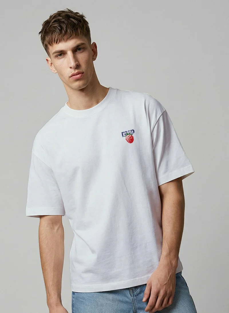 دينيس لينغو White 100% Cotton Printed Regular Fit T-Shirt For Men