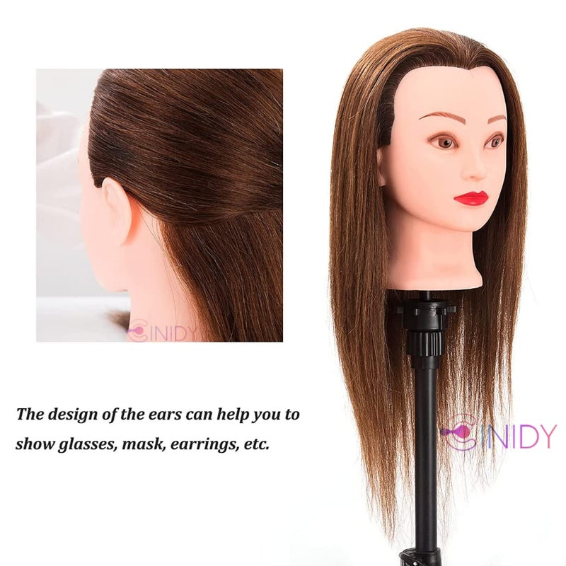 CINIDY Mannequin Head 30 Hair Styling Training Head Manikin Hair Dummy100 original hair For Hair Styling Practice hair wash Brown shampoo wash - Image 4