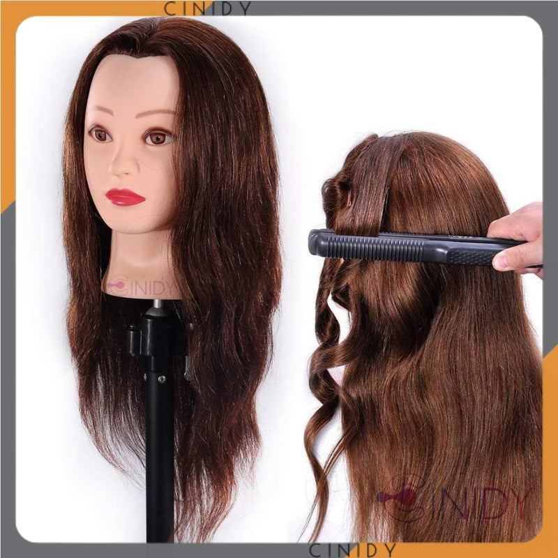CINIDY Mannequin Head 30 Hair Styling Training Head Manikin Hair Dummy100 original hair For Hair Styling Practice hair wash Brown shampoo wash - Image 1