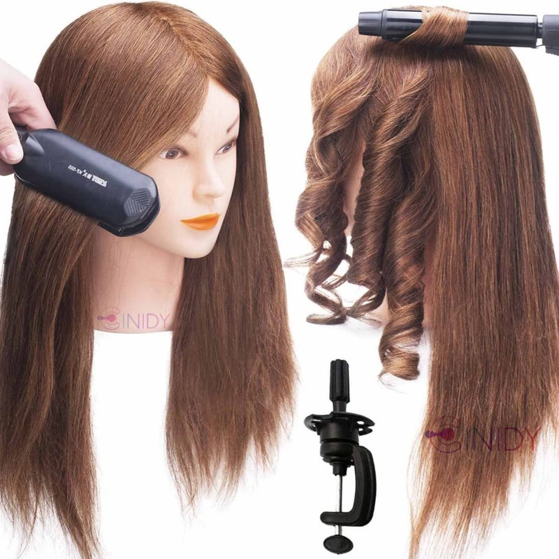 CINIDY Mannequin Head 30 Hair Styling Training Head Manikin Hair Dummy100 original hair For Hair Styling Practice hair wash Brown shampoo wash - Image 3