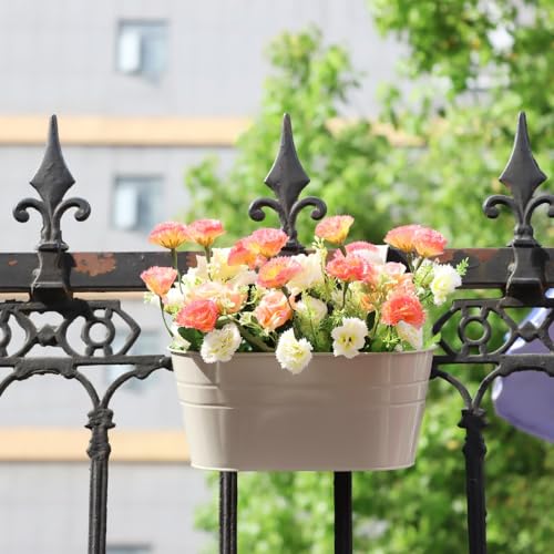 Meltset M 3 Pack Metal Railing Planters, 10.5" Oval Hanging Flower Pots with Detachable Hooks & Drainage Holes, Fits Rails up to 2.36", Galvanized Iron Fence Bucket for Balcony Garden Patio - Gray - Image 4