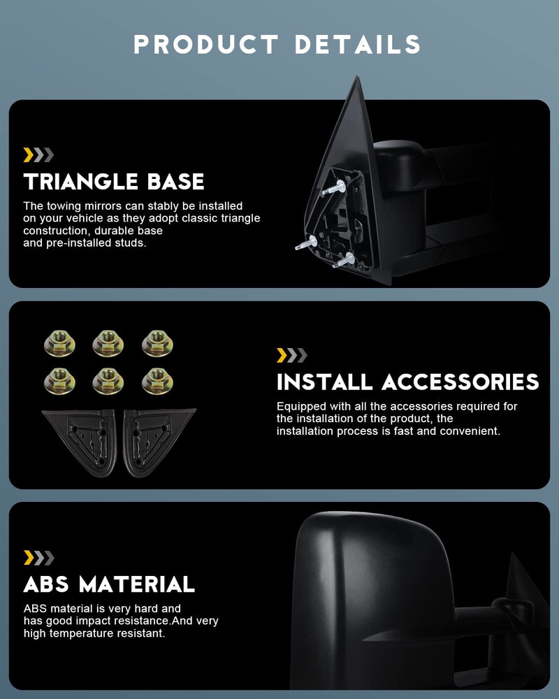 OCPTY Tow Towing Mirrors Manual Telescoping Side Door Mirror For 1999-2007 Silverado Sierra (07 Classic Models), 2000-2006 Suburban Tahoe Yukon Xl Yukon Pair Set Black View Mirror - Image 4
