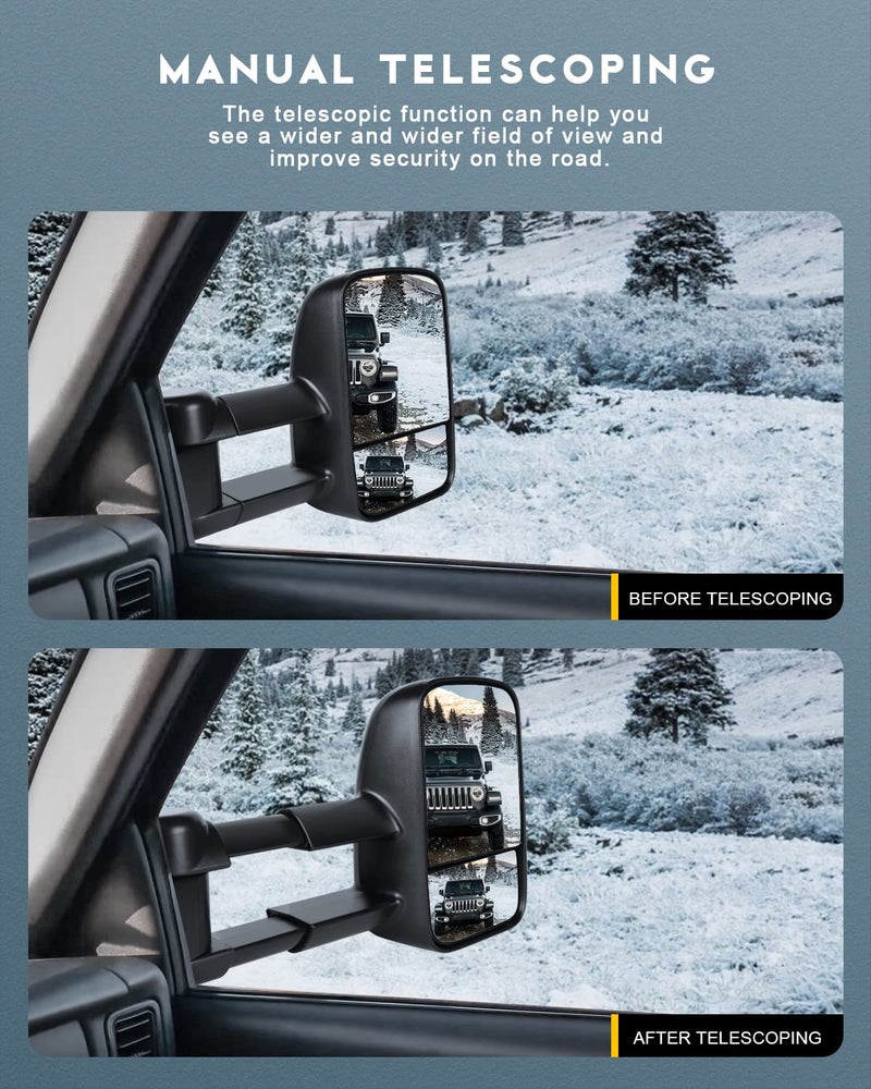 OCPTY Tow Towing Mirrors Manual Telescoping Side Door Mirror For 1999-2007 Silverado Sierra (07 Classic Models), 2000-2006 Suburban Tahoe Yukon Xl Yukon Pair Set Black View Mirror - Image 3