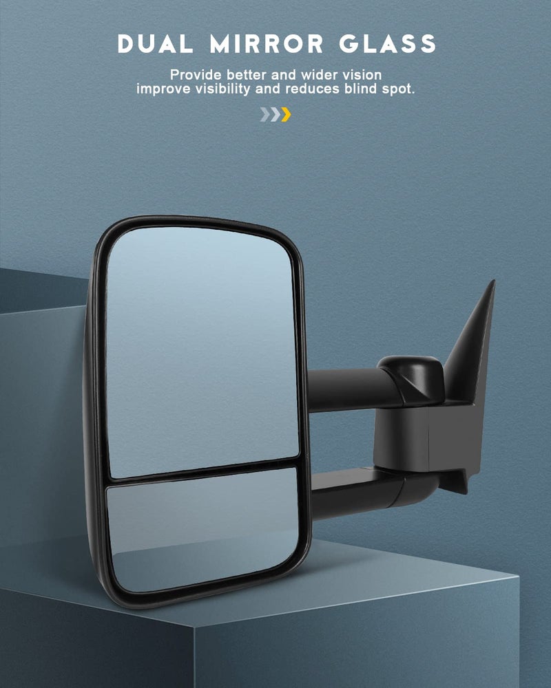 OCPTY Tow Towing Mirrors Manual Telescoping Side Door Mirror For 1999-2007 Silverado Sierra (07 Classic Models), 2000-2006 Suburban Tahoe Yukon Xl Yukon Pair Set Black View Mirror - Image 2