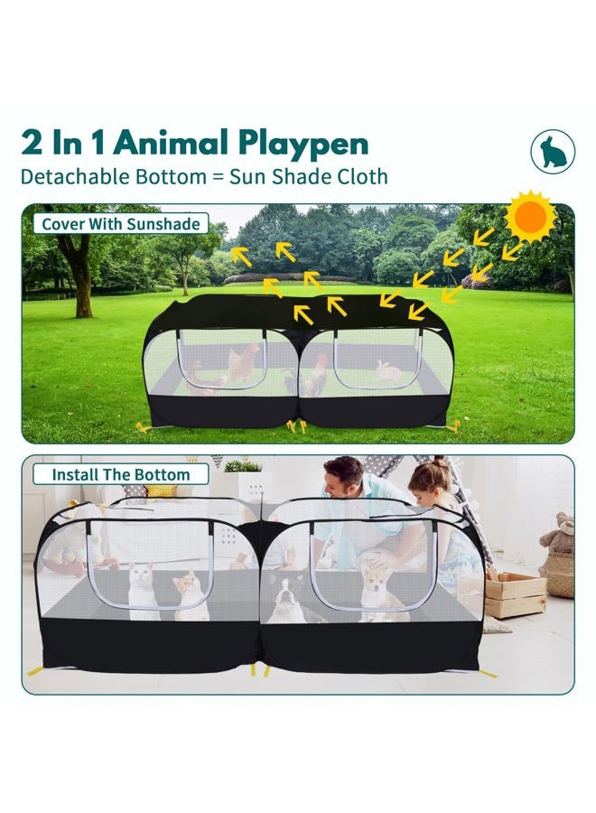 Ineariu Small Animals Playpen,Pet Cage Tent Large Chicken Run Coop with Detachable Bottom Breathable Transparent Mesh Walls, Foldable Pet Enclosure for Puppy Kitten Rabbits Indoor Outdoor playpen - Image 2